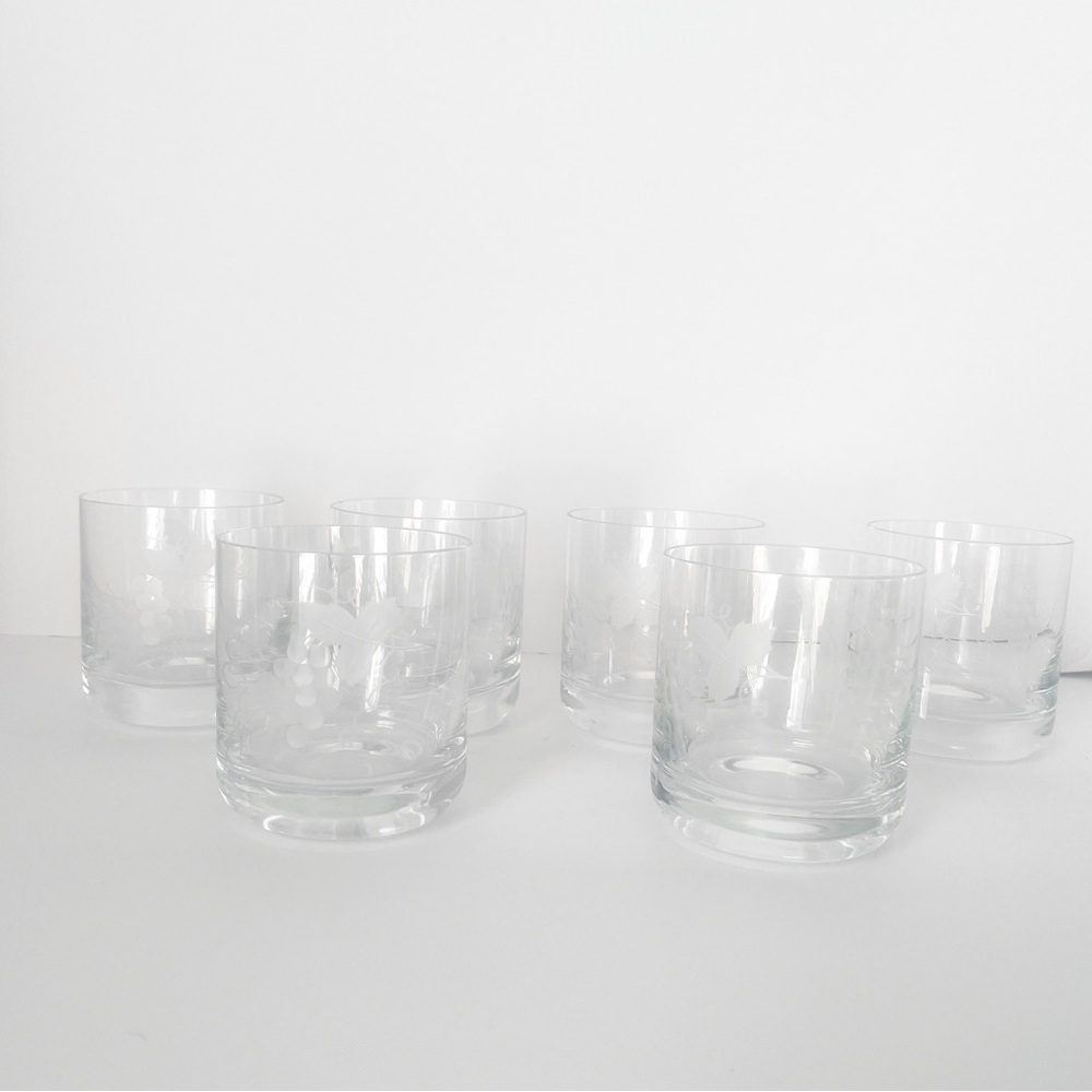 Set of six etched Schott Zwiesel old fashioned cocktail glasses